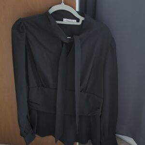 Grace Karin Classic Black Blouse with Tie